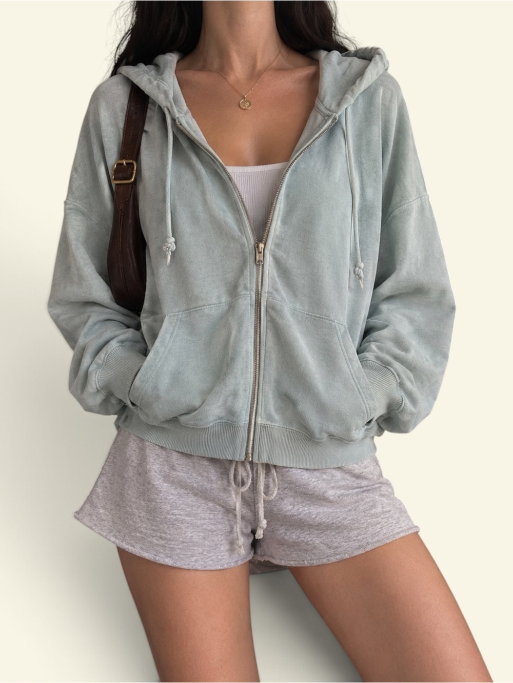 Hollister Cropped Zip Up Hoodie Women's Medium Light Blue Oversized Sweatshirt